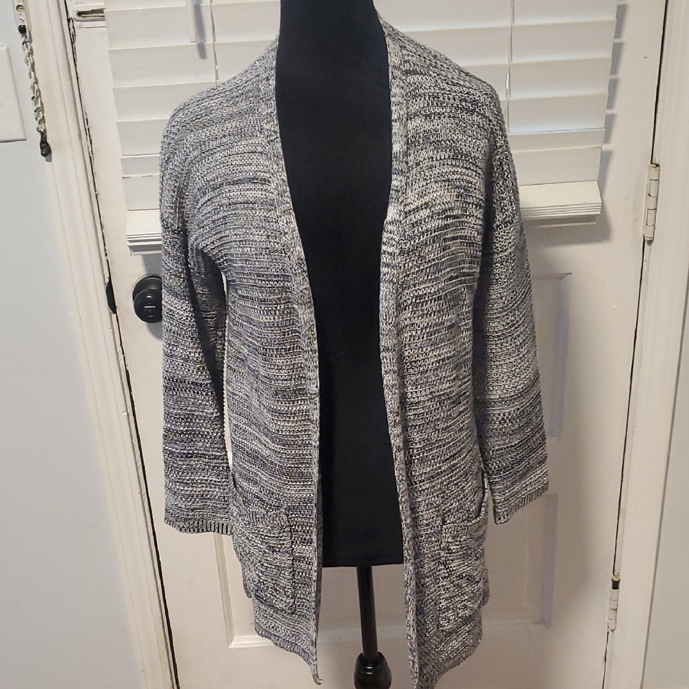 Marine Layer Black Gray and White Open-Front Cardigan